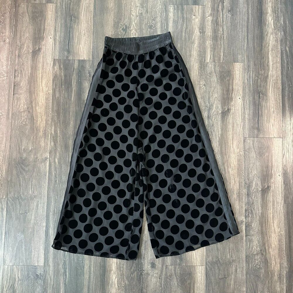 Victoria's Secret Pants Sheer Velvet Black Polka Dot Wide Leg Hi Rise Sz Small